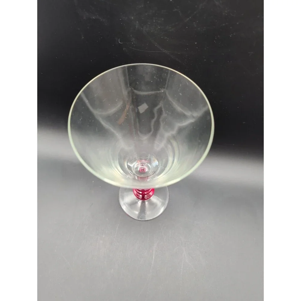 Vtg Pier 1 P1C18 Pink Stacked Ring Stem Water Goblet Wine Glass Clear V Bowl